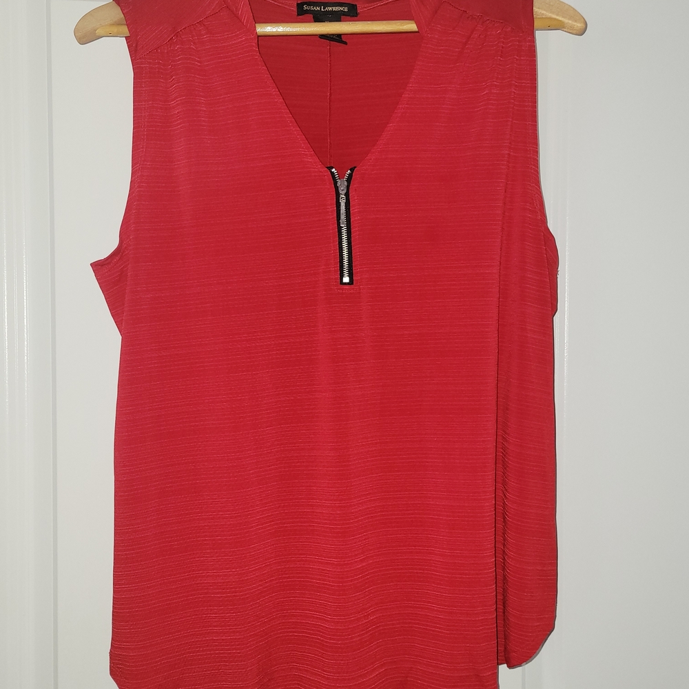 Susan Lawrence Vibrant Red Tank Top with Zip Detail